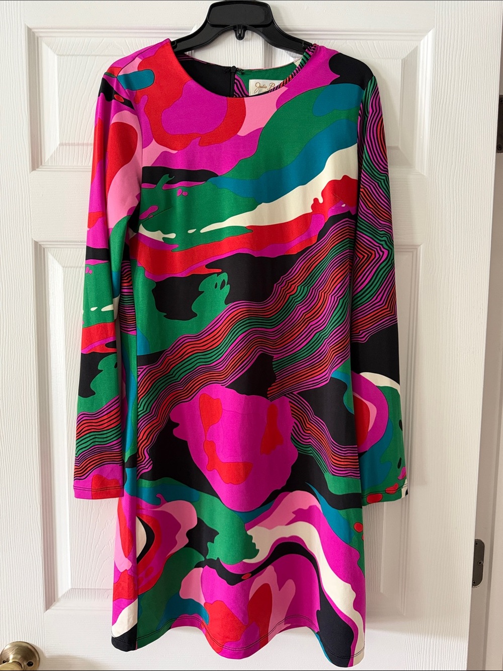 Julie Brown New York Abstract Retro Swirl Long Sleeve Knit Shift Dress Size M